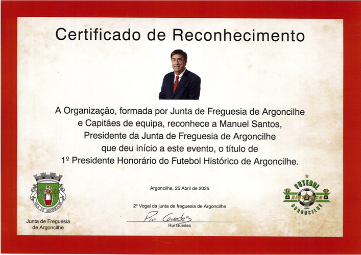 Certificado de Reconhecimento de Manuel Santos